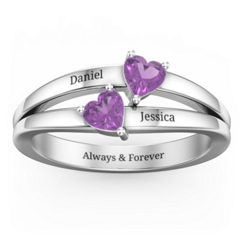 Twin Hearts Ring – Sterling Silver with Amethyst