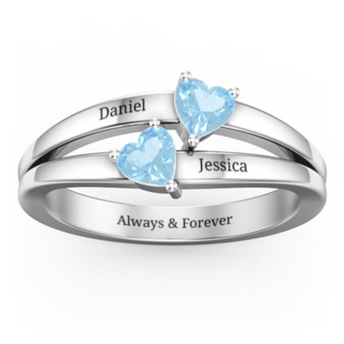 Twin Hearts Ring – Sterling Silver with Blue Topaz