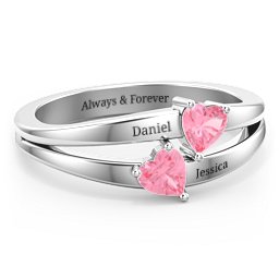 Twin Hearts Ring in 925 Sterling Silver with Pink Tourmaline