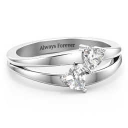Twin Hearts Ring in 925 Sterling Silver with Diamond