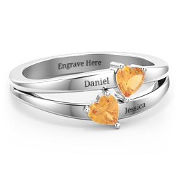 Twin Hearts Ring in 925 Sterling Silver with Citrine