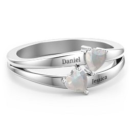Twin Hearts Ring in 925 Sterling Silver with Opal