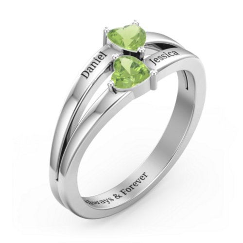 Twin Hearts Ring – Sterling Silver with Peridot