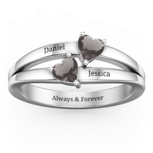 Twin Hearts Ring – Sterling Silver with Smokey Quartz