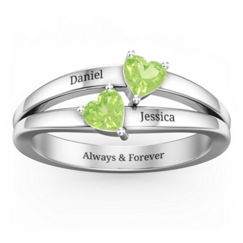 Twin Hearts Ring – Sterling Silver with Peridot