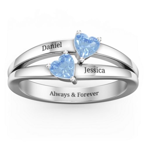Twin Hearts Ring – Sterling Silver with Blue Topaz