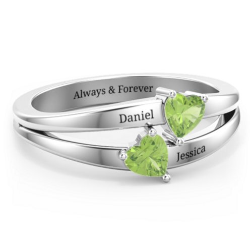 Twin Hearts Ring – Sterling Silver with Peridot