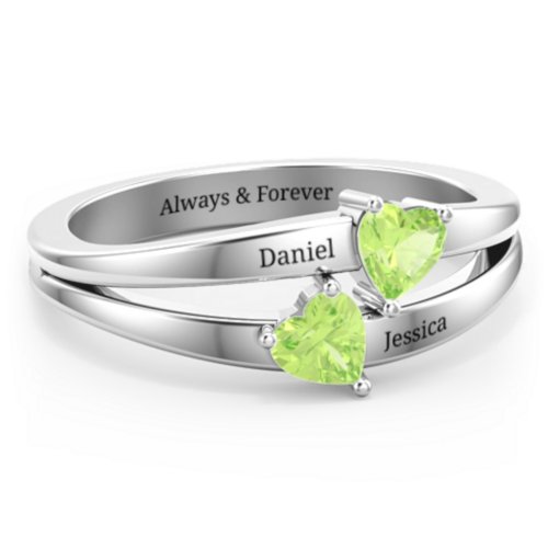 Twin Hearts Ring – Sterling Silver with Peridot