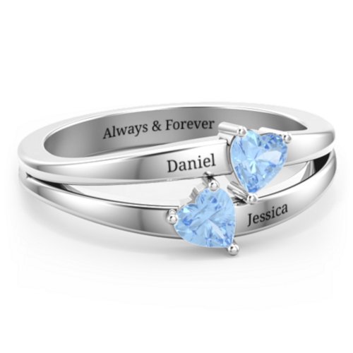 Twin Hearts Ring – Sterling Silver with Blue Topaz