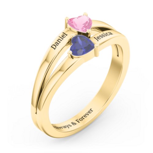 Twin Hearts Ring – 9kt Yellow Gold with Pink Tourmaline and Blue Sapphire