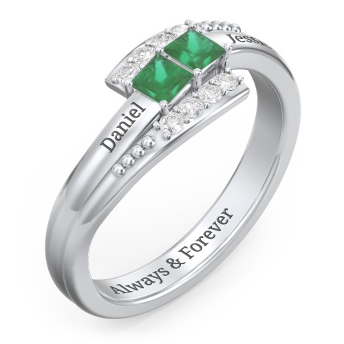 Engravable Bypass Ring with Princess Cut Gemstones and Accents