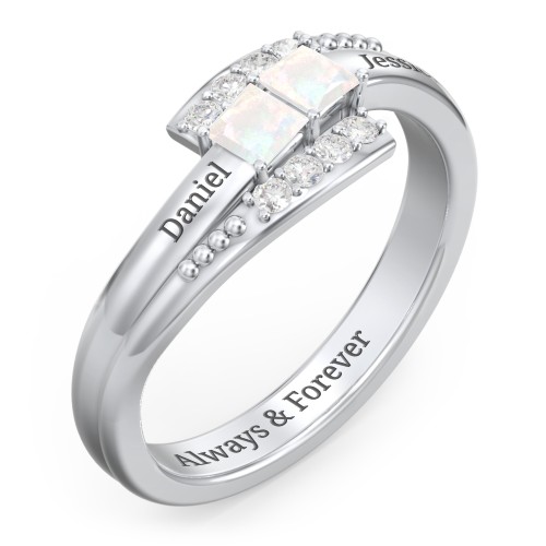 Engravable Bypass Ring with Princess Cut Gemstones and Accents