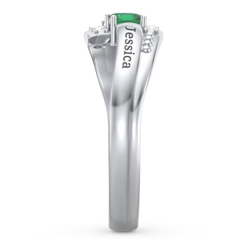 Engravable Bypass Ring with Princess Cut Gemstones and Accents