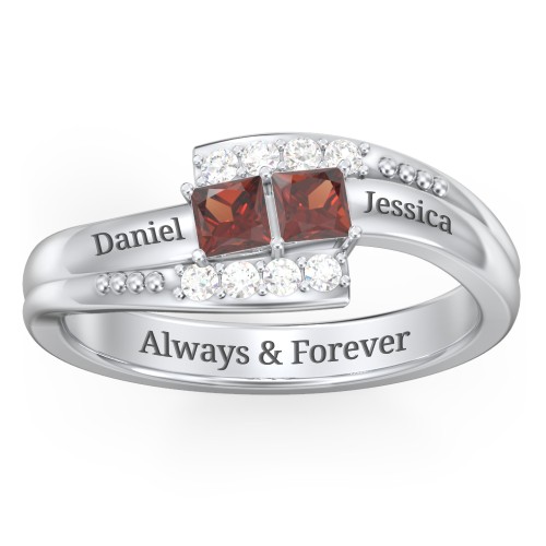 Engravable Bypass Ring with Princess Cut Gemstones and Accents