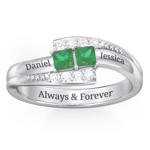 Engravable Bypass Ring with Princess Cut Gemstones and Accents