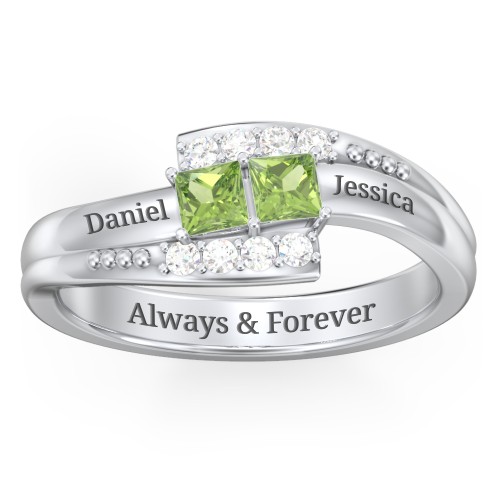 Engravable Bypass Ring with Princess Cut Gemstones and Accents