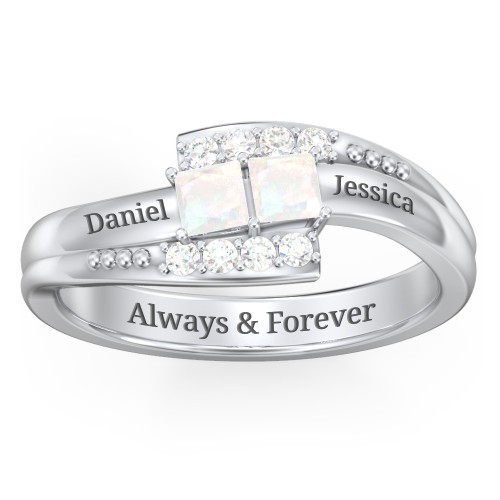 Engravable Bypass Ring with Princess Cut Gemstones and Accents