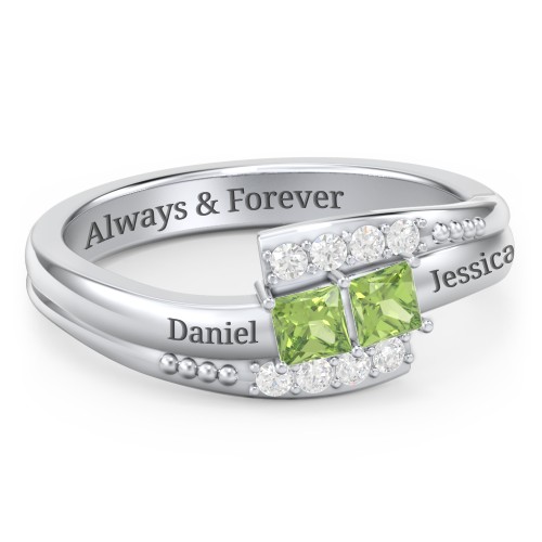 Engravable Bypass Ring with Princess Cut Gemstones and Accents