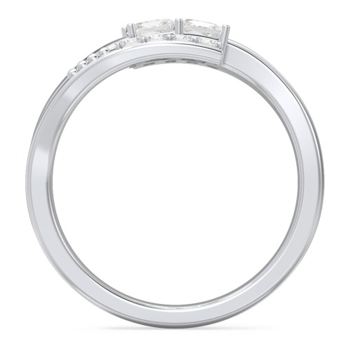 Engravable Bypass Ring with Princess Cut Gemstones and Accents – Sterling Silver with Diamond