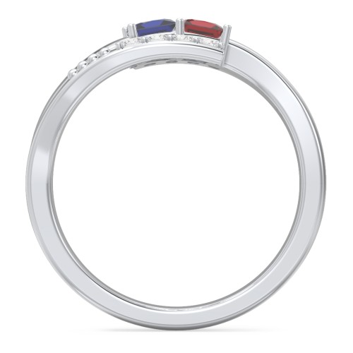 Engravable Bypass Ring with Princess Cut Gemstones and Accents – Sterling Silver with Blue Sapphire, Garnet, and White Premium Zirconia