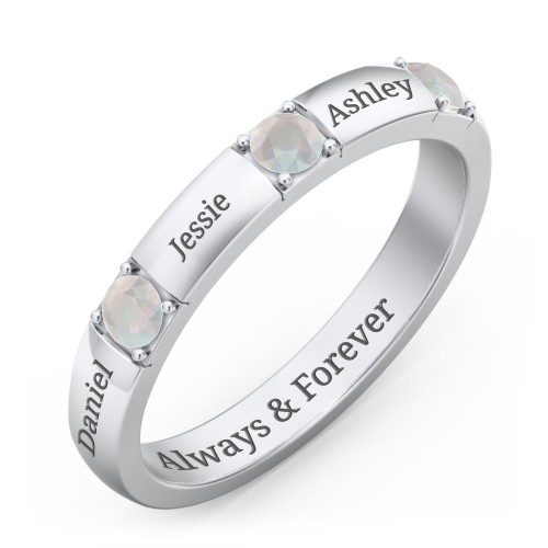 Elegant Three Gemstone Ring – Sterling Silver with Opal