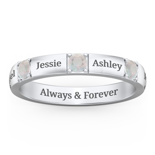 Elegant Three Gemstone Ring – Sterling Silver with Opal