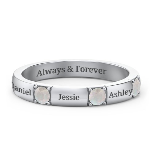 Elegant Three Gemstone Ring – Sterling Silver with Opal
