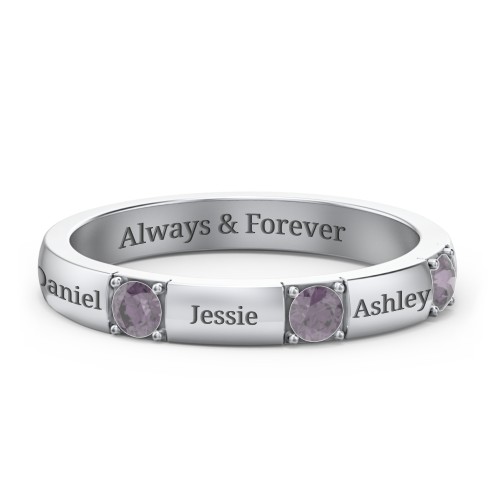 Elegant Three Gemstone Ring – Sterling Silver with Alexandrite
