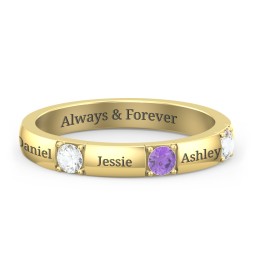 Elegant Three Gemstone Ring in 9K Solid Yellow Gold with Cubic Zirconia, Amethyst, and White Premium Zirconia