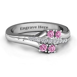 Four Stone Ring with Accents in 925 Sterling Silver with Pink Sapphire