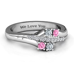 Four Stone Ring with Accents in 925 Sterling Silver with Cubic Zirconia and Pink Tourmaline