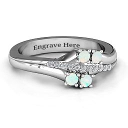 Four Stone Ring with Accents in 925 Sterling Silver with Opal