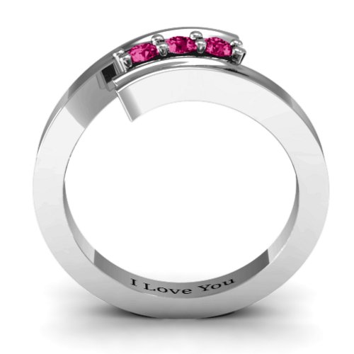 Three Stone Ridged Bypass Ring