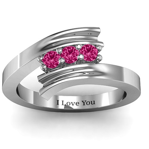 Three Stone Ridged Bypass Ring