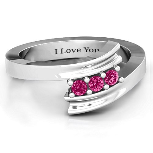 Three Stone Ridged Bypass Ring