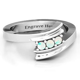 Three Stone Ridged Bypass Ring in 925 Sterling Silver with Opal