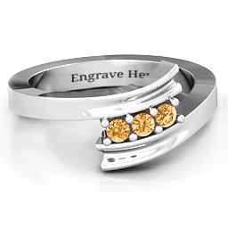 Three Stone Ridged Bypass Ring in 925 Sterling Silver with Citrine