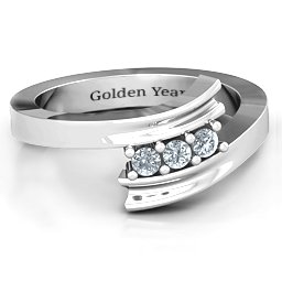 Three Stone Ridged Bypass Ring in 925 Sterling Silver with Cubic Zirconia