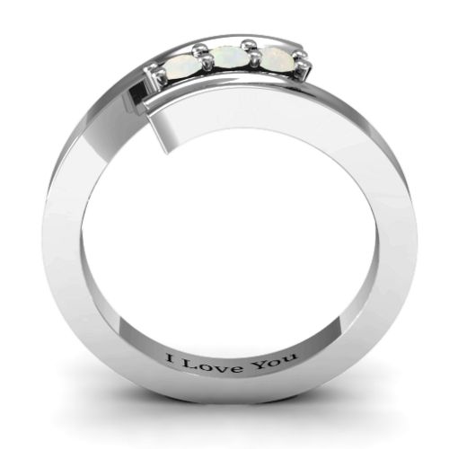 Three Stone Ridged Bypass Ring – Sterling Silver with Opal