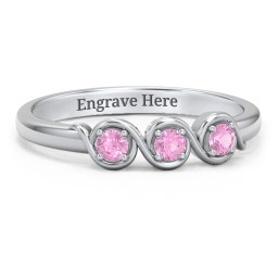 Triple Wave Ring in 925 Sterling Silver with Pink Sapphire