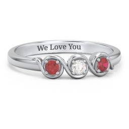 Triple Wave Ring in 925 Sterling Silver with Garnet and Cubic Zirconia