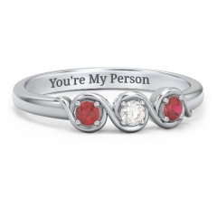 Triple Wave  Ring – Sterling Silver with Garnet and Cubic Zirconia