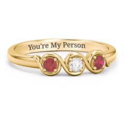 Triple Wave Ring in 9K Solid Yellow Gold with Garnet and Cubic Zirconia