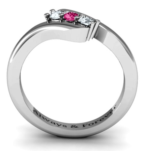 Three Stone Classic Bypass Ring – Sterling Silver with Cubic Zirconia and Ruby