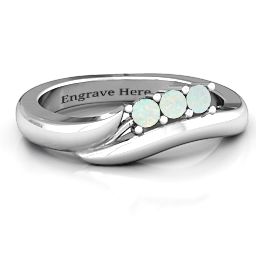 Three Stone Single Bypass Ring in 925 Sterling Silver with Opal