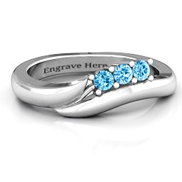 Three Stone Single Bypass Ring in 925 Sterling Silver with Blue Topaz