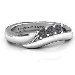 Three Stone Single Bypass Ring in 925 Sterling Silver with Alexandrite