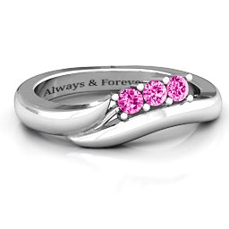 Three Stone Single Bypass Ring in 925 Sterling Silver with Pink Tourmaline