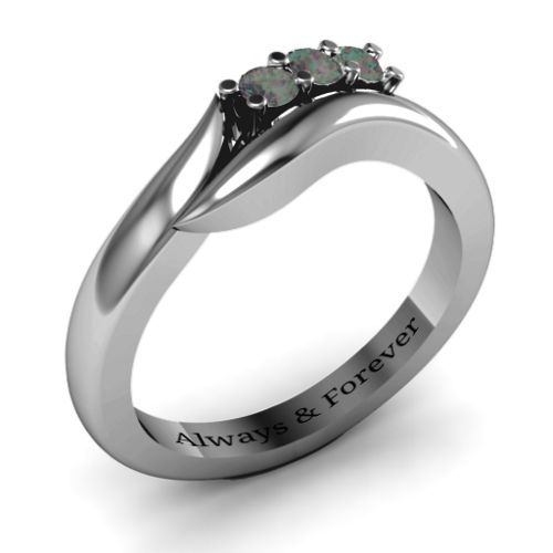 Three Stone Single Bypass Ring – Sterling Silver with Alexandrite