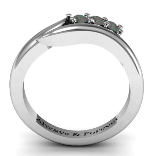 Three Stone Single Bypass Ring – Sterling Silver with Alexandrite
